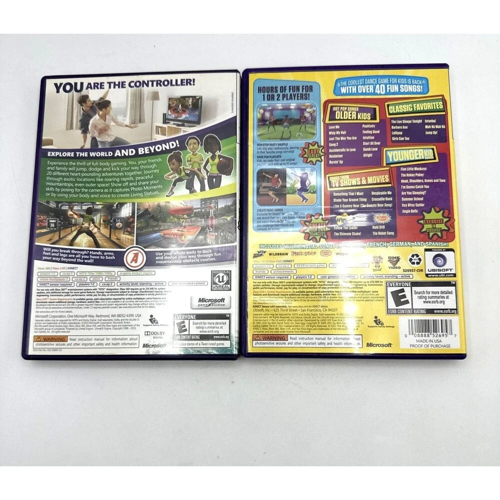 Lot of 2 XBOX 360 Kinect games Kinect Adventures! & Just Dance Kids 2